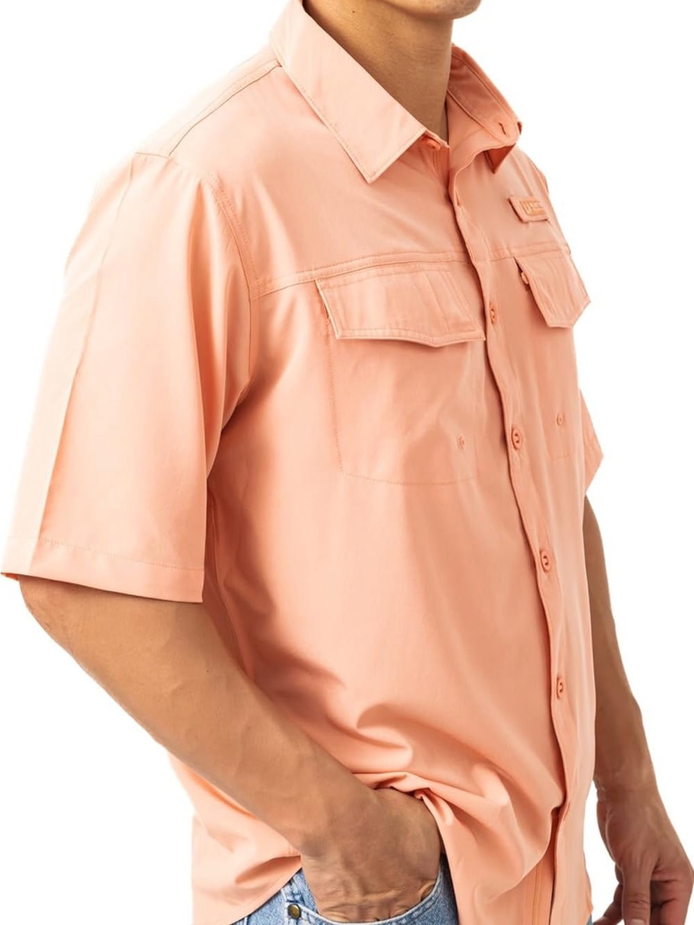 XL Peach Men Realtree Fishing Short Sleeve Button Down Shirt Excellent Condition